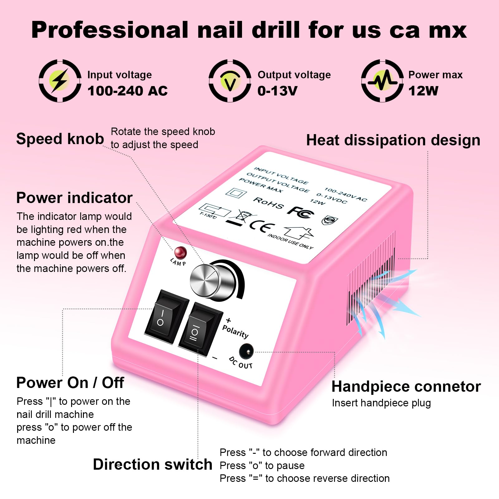 LAVAED nail drill low-noise operation for a quiet, focused shaping session.