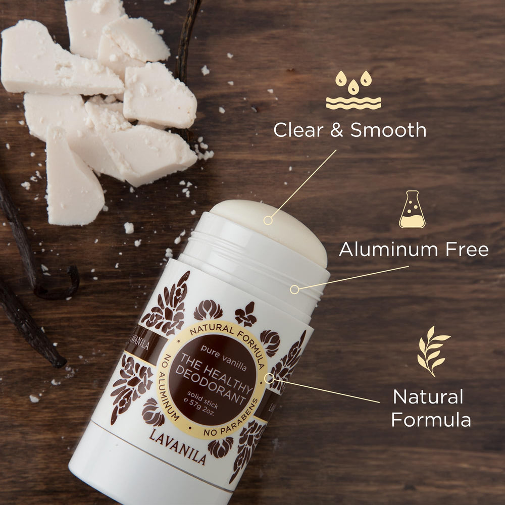 Lavanila deodorant stick being swiped for smooth application