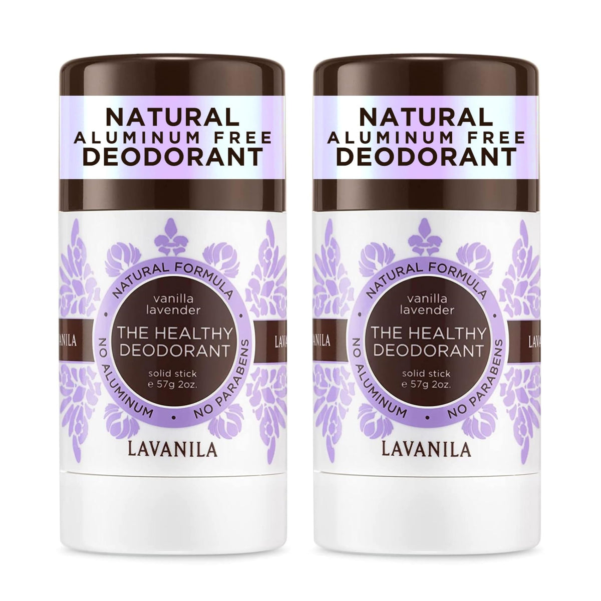Lavanila Vanilla Lavender deodorant bottle offers long-lasting freshness.