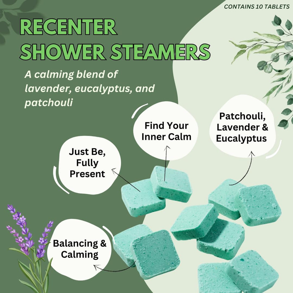 Lavender and eucalyptus shower steamer close-up releasing calming oils in the shower.