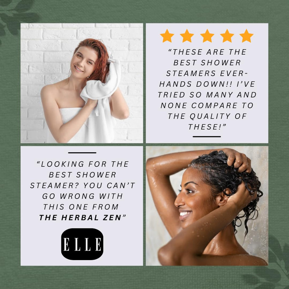 The Herbal Zen lavender shower steamer in a bathroom setting suggesting daily self-care.