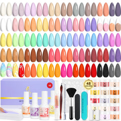Lavender Violets color chart showing 48 dip powder shades for versatile nail art