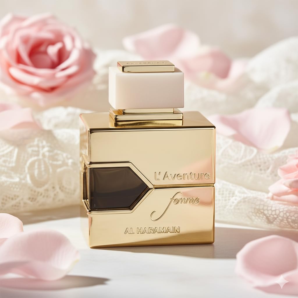 L'aventure amber glow hue hints at warm, long-lasting fragrance vibes.