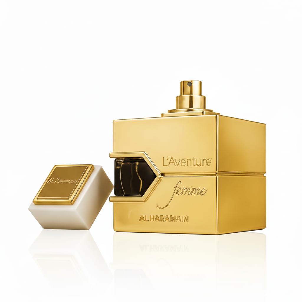 L'aventure label closeup shows clear eau de parfum information for shoppers.