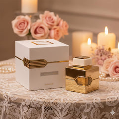 L'aventure packaging box presents the product with premium branding and clean typography.