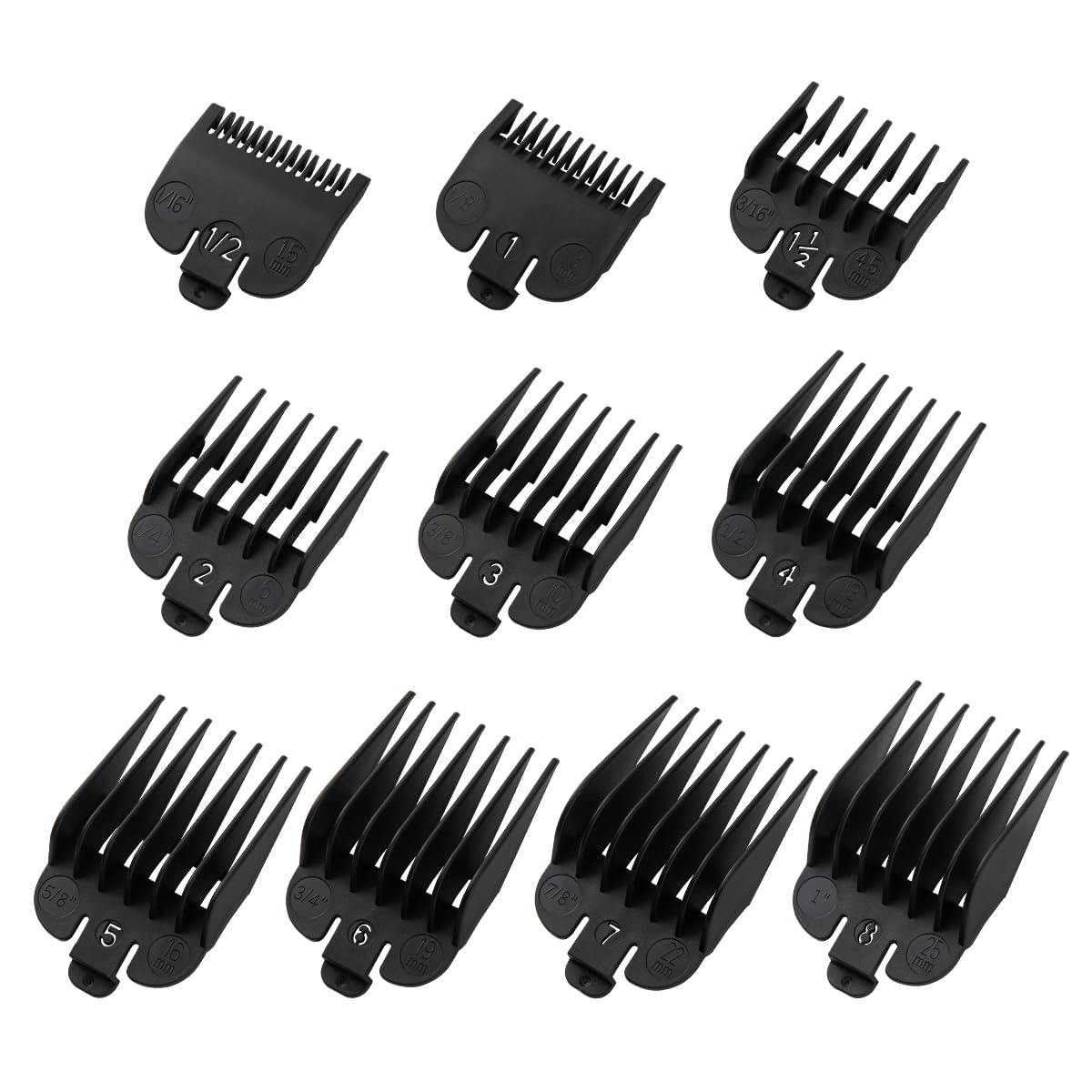 LAVEST 1/16 inch to 1 inch clipper guards set in black for Wahl compatibility