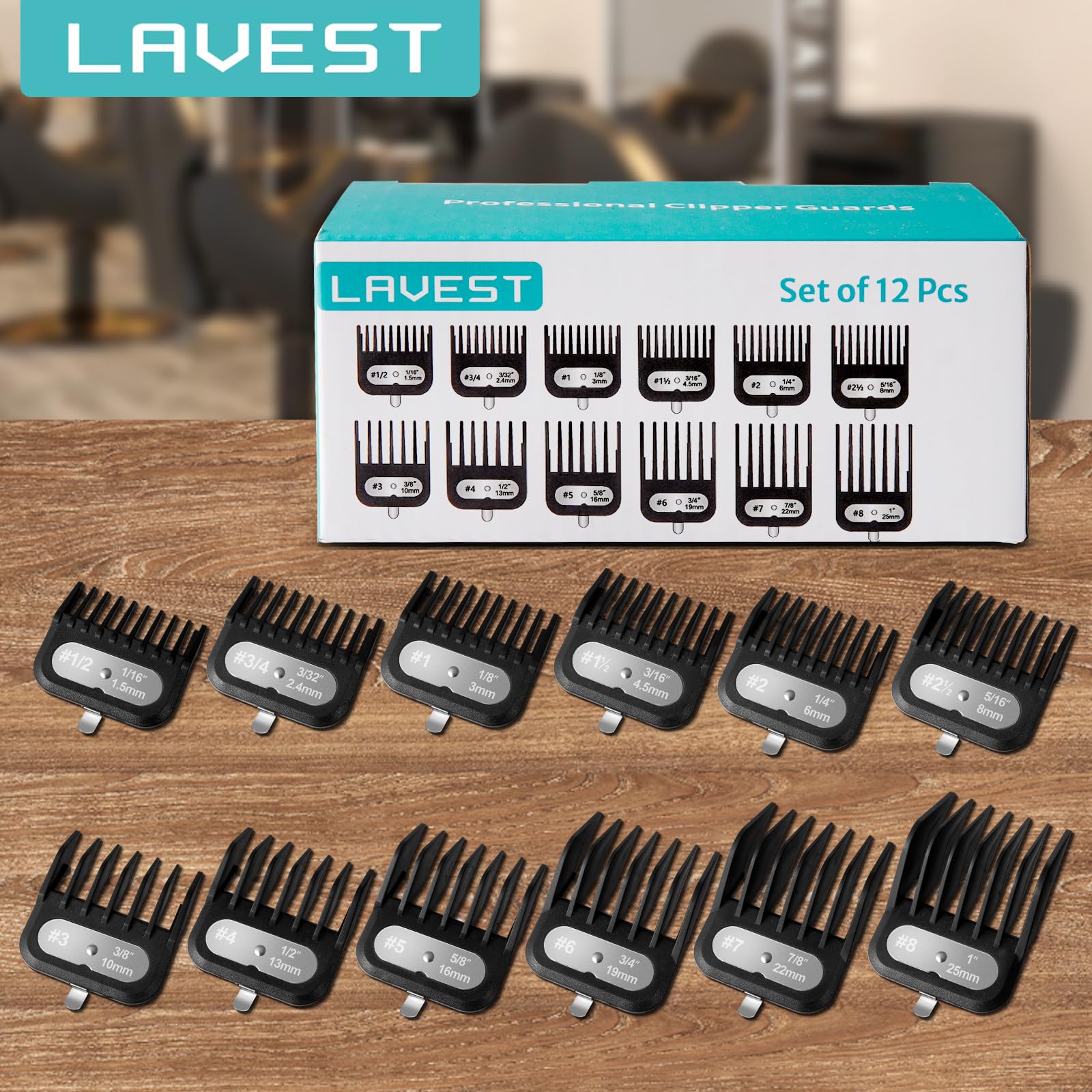 Lavest clipper guards 12-piece set packaging and included accessories