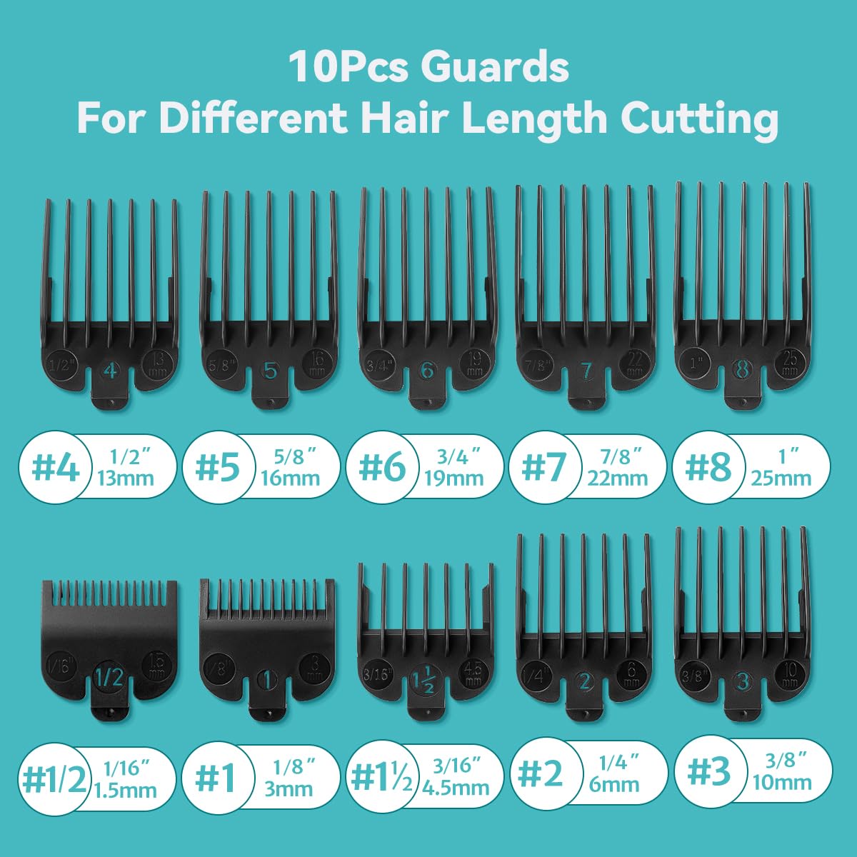 LAVEST black 10-pack of clipper guards for quick guard changes.