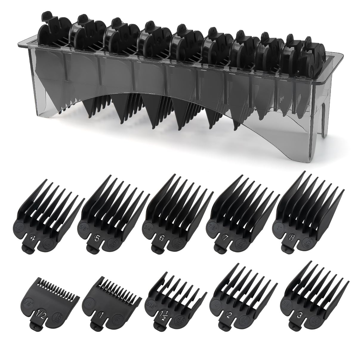 LAVEST Clipper Guards Set with Holder keeps guards organized for precise fades.