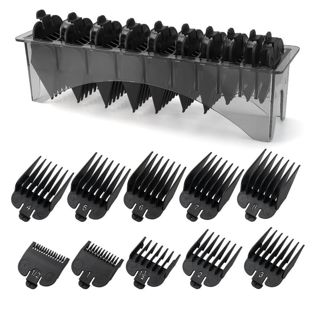 LAVEST Clipper Guards Set with Holder keeps guards organized for precise fades.