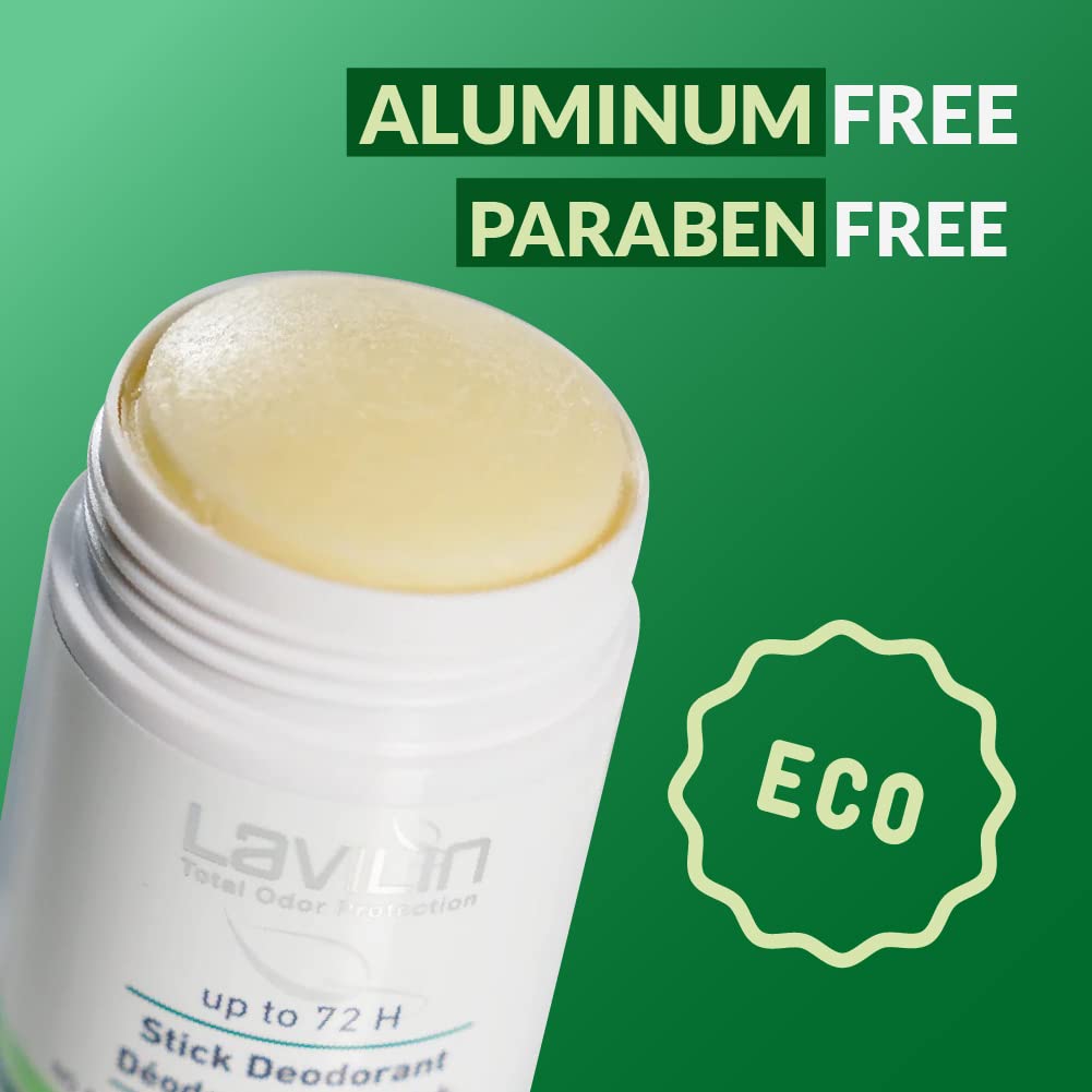 Empaque de desodorante natural de Lavilin, presentación limpia para piel sensible.