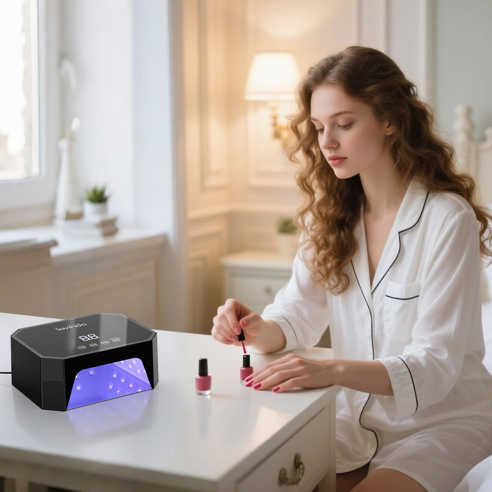 Lavinda 54W lamp with LCD display showing precise timing