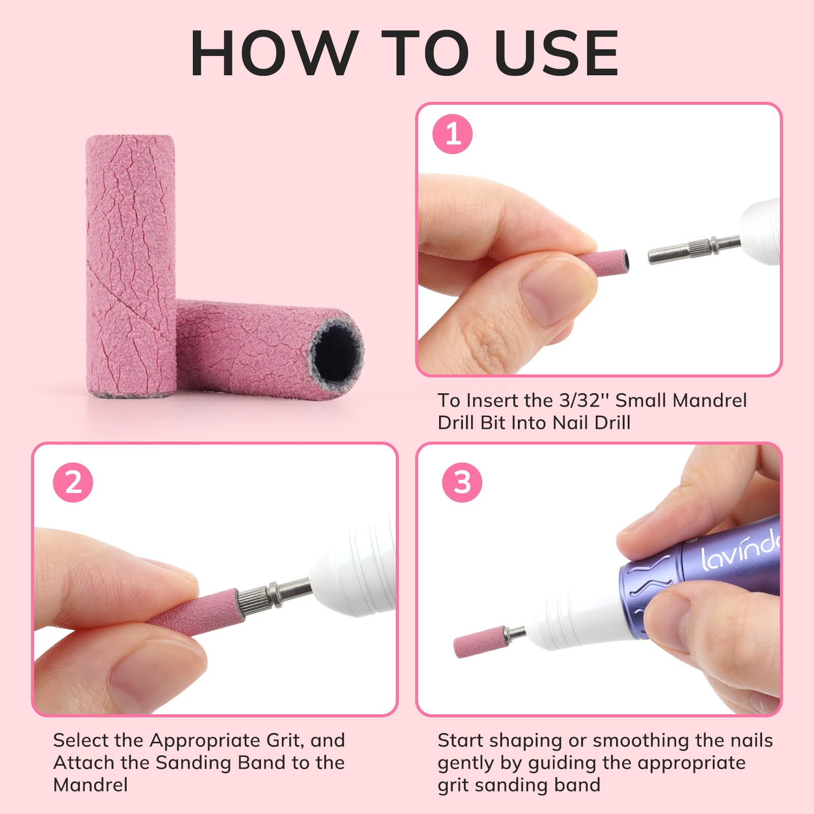Lavinda salon use sanding bands demonstrated for manicure and pedicure prep