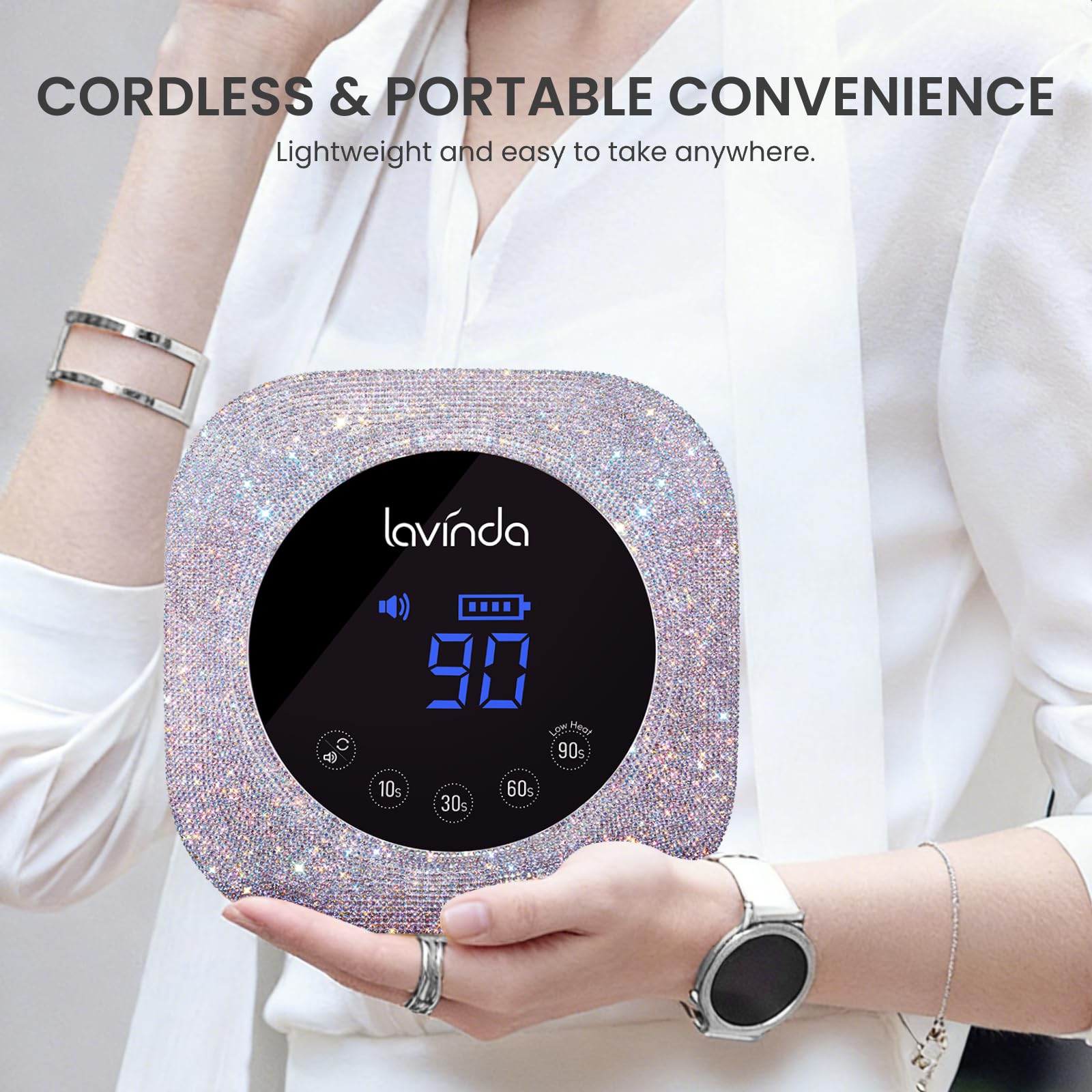 Lavinda UV LED Nail Lamp auto-sensor turns on when hands enter.
