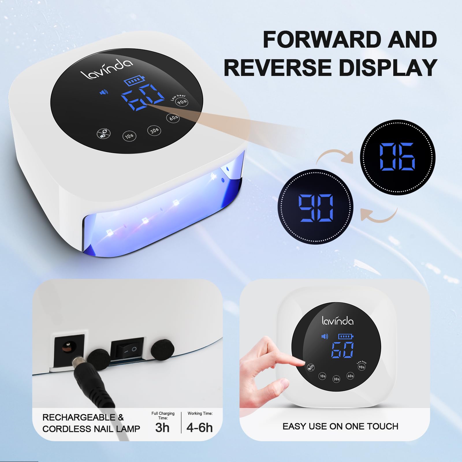 Lavinda UV LED Nail Lamp infrared sensor enables hands-free curing.