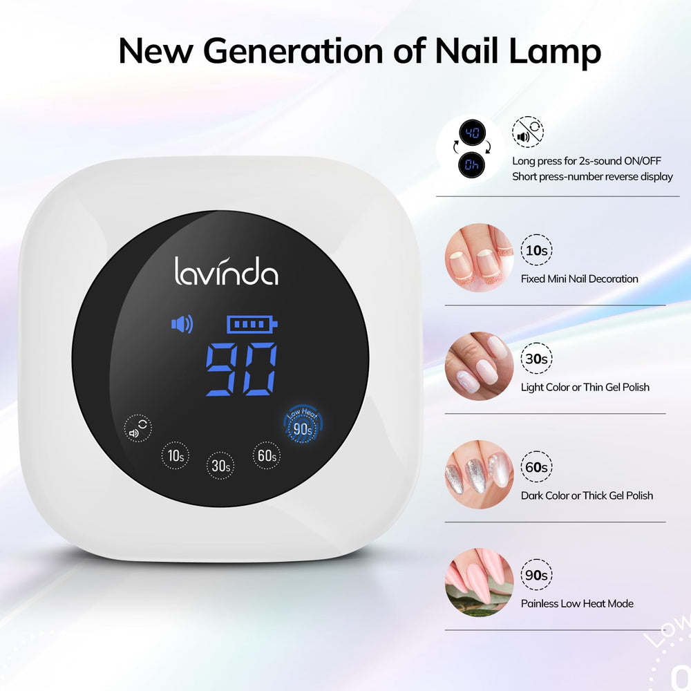 Lavinda UV LED Nail Lamp large LCD display for precise timer control.