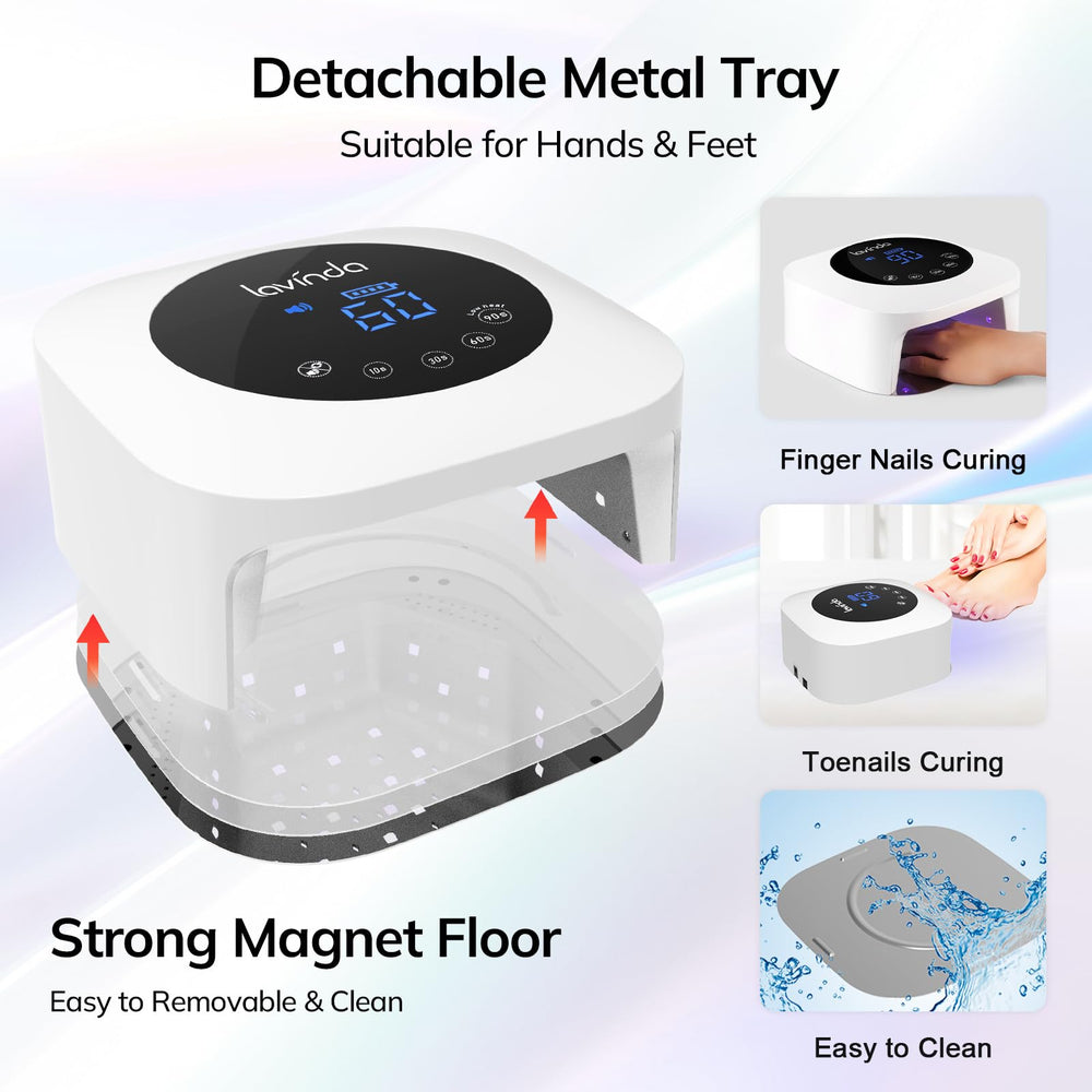 Lavinda UV LED Nail Lamp rechargeable battery for wireless use.