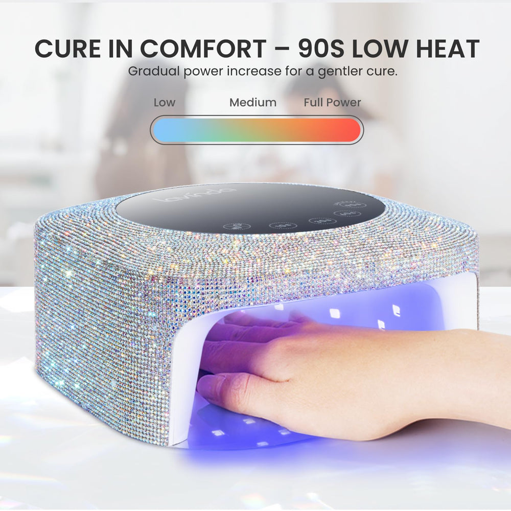 Lavinda UV LED Nail Lamp reflects light with a metal base for even curing.
