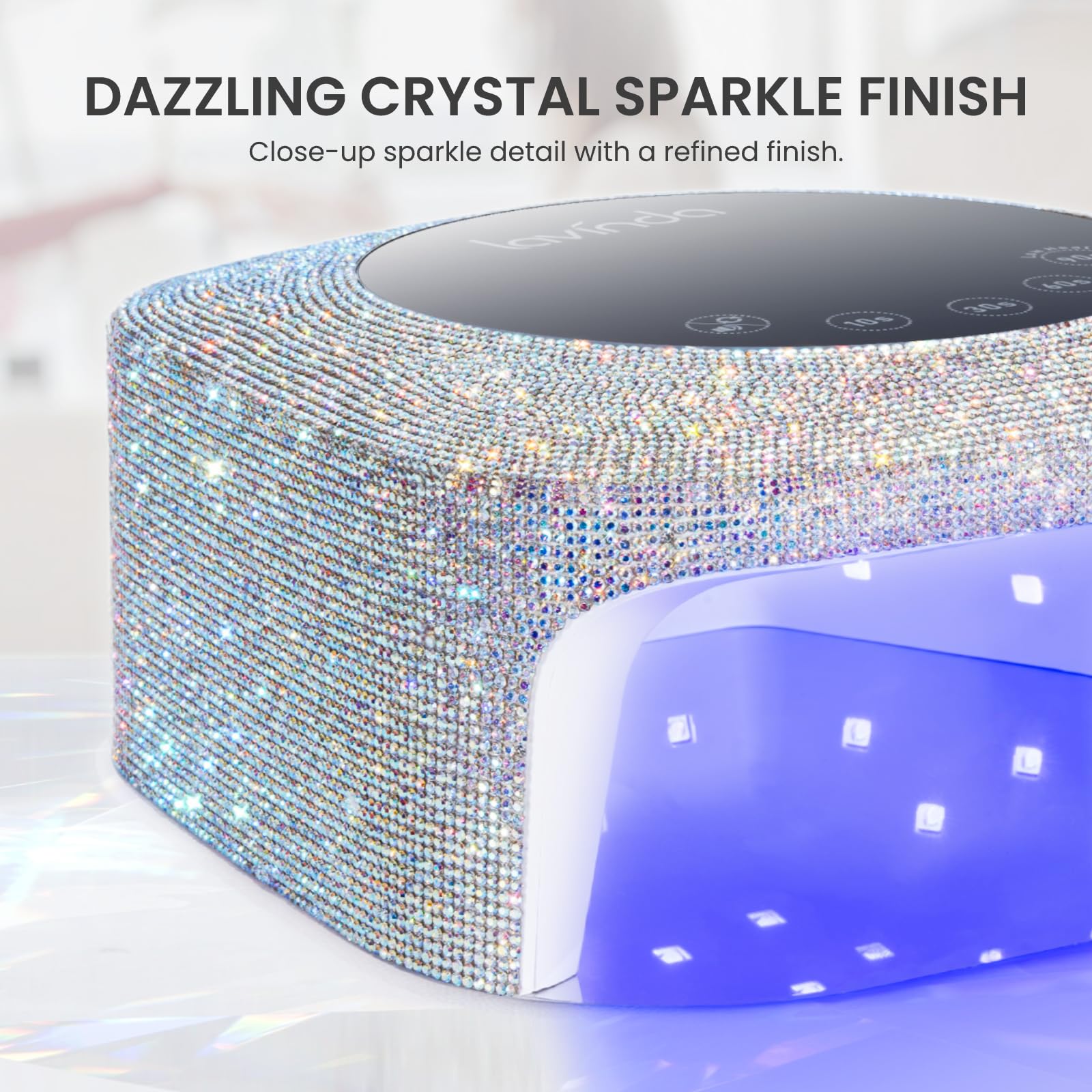 Lavinda UV LED Nail Lamp side view demonstrates slim profile for storage.