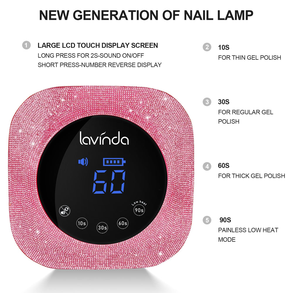 Lavinda UV nail lamp side view showing slim, portable design