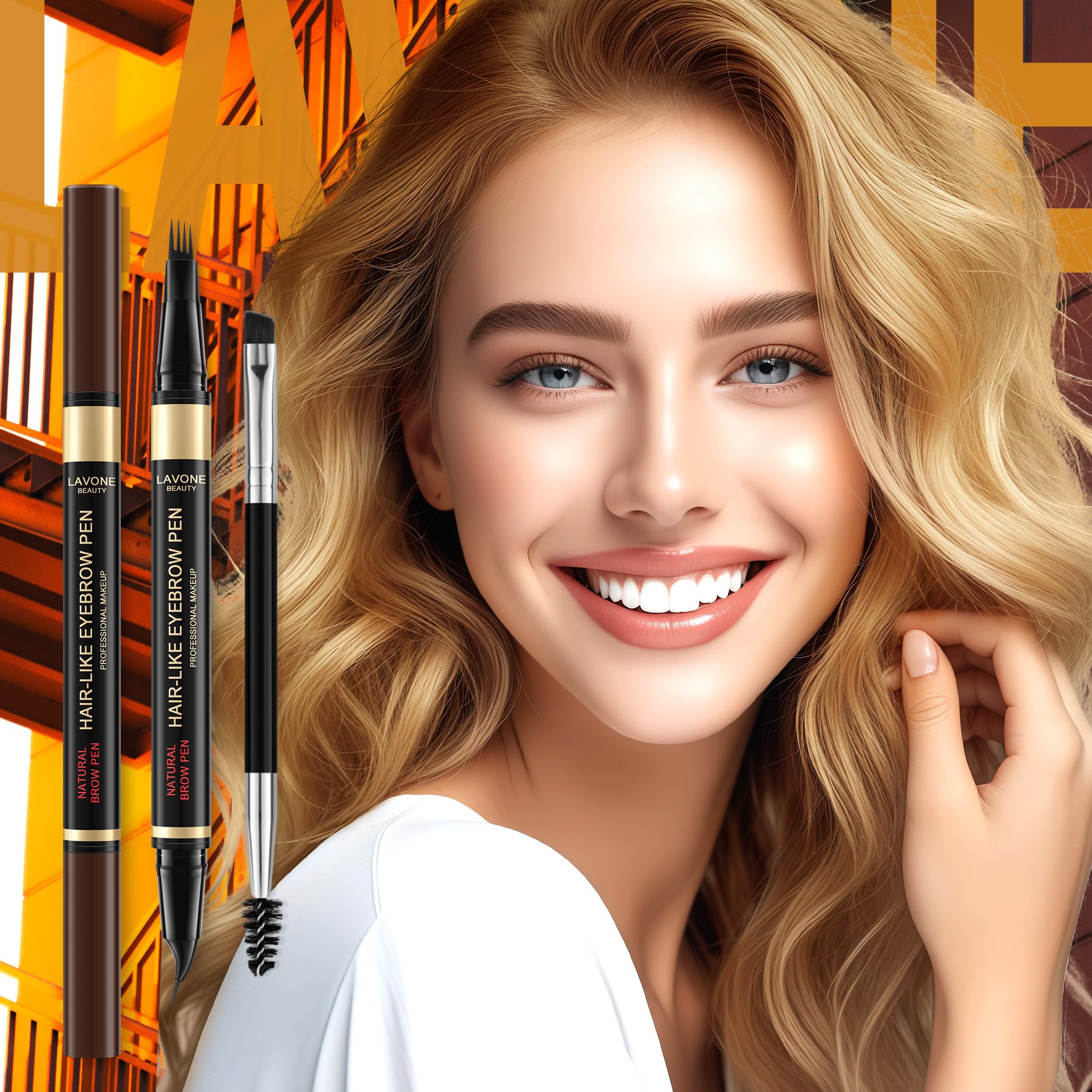 LAVONE Dual-ended brow brush included for seamless blending.