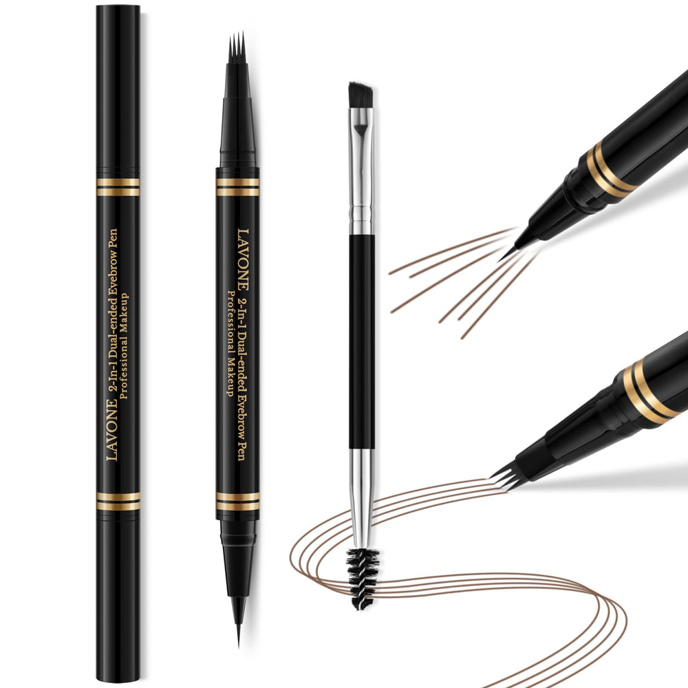 LAVONE Eyebrow Pen with 4-tip microblade creates natural hair-like strokes for fuller brows.