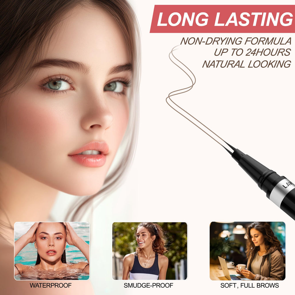 LAVONE waterproof, long-lasting brow pen stays defined all day.