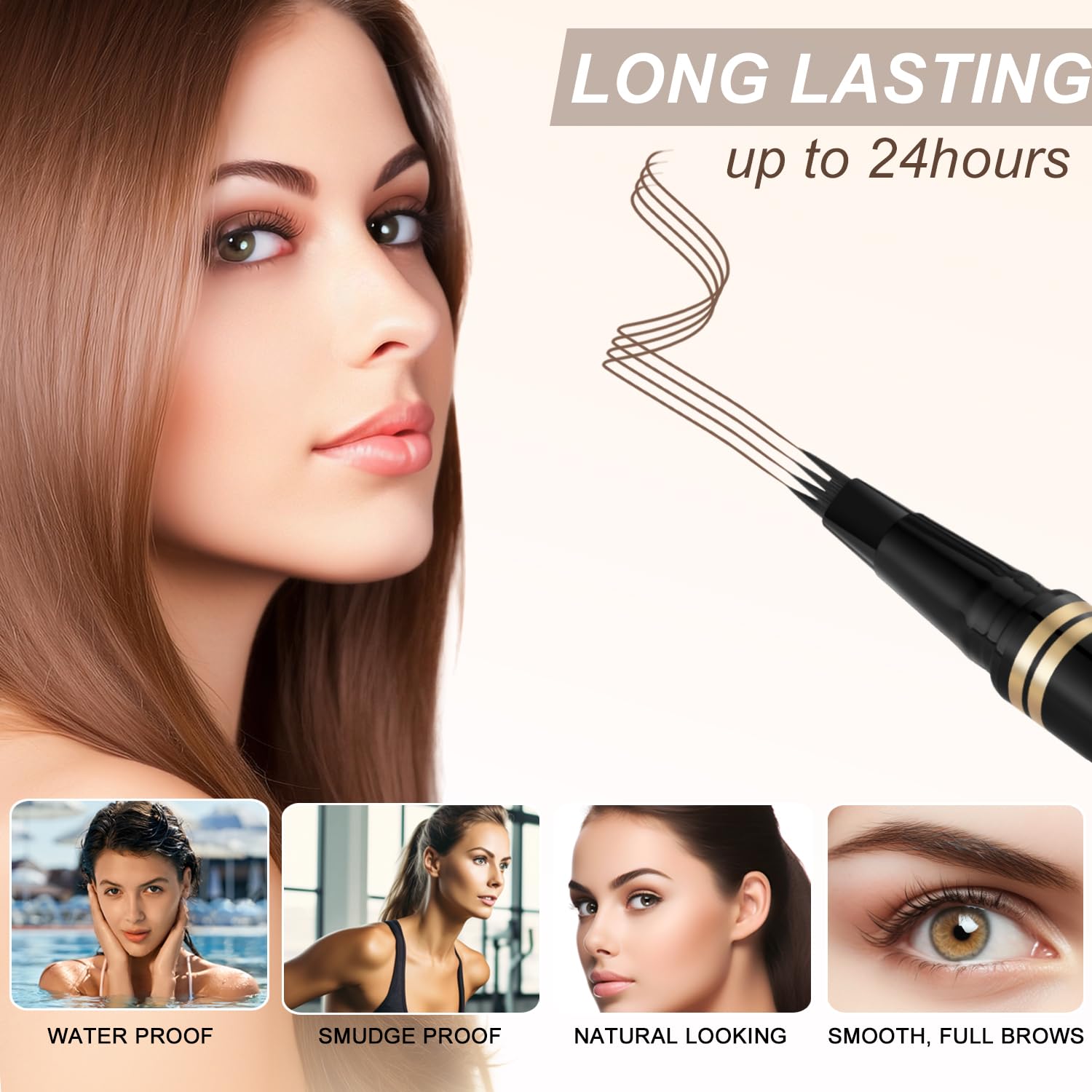 LAVONE Eyebrow Pen waterproof formula lasts all day, resisting sweat and humidity.