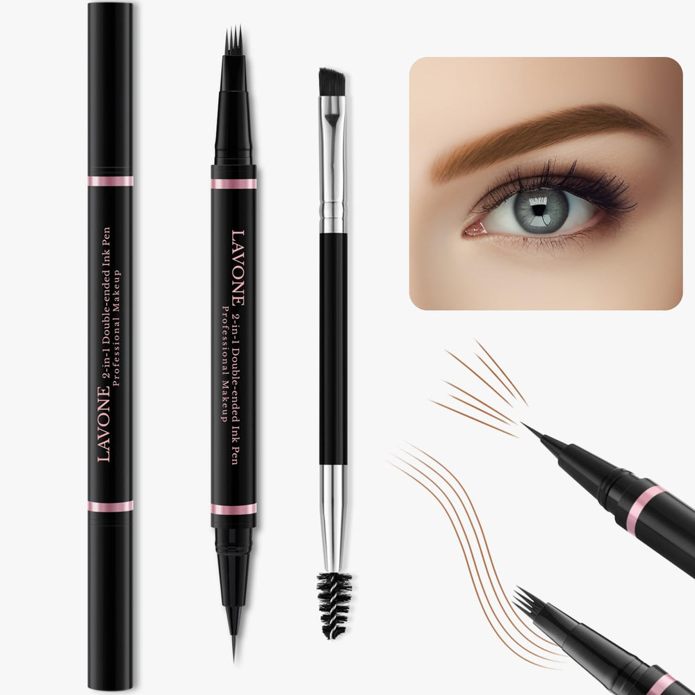 LAVONE lapiz cejas 2 en 1, crea trazos naturales.