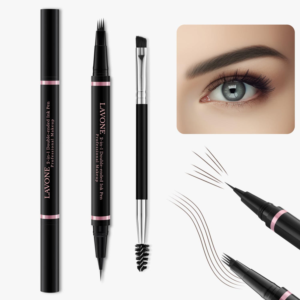 LAVONE lápiz cejas 2 en 1 para trazos realistas.