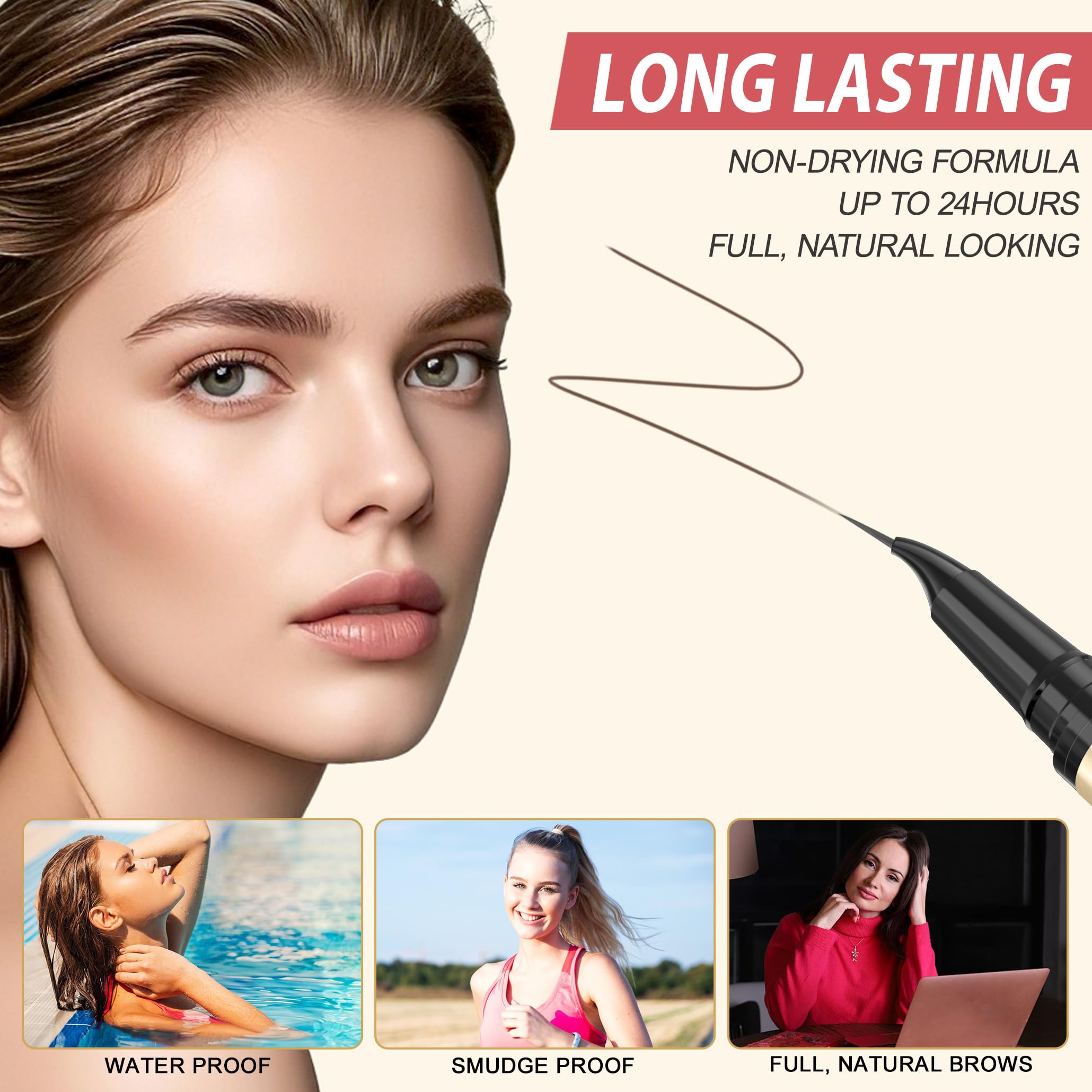 LAVONE Long-lasting brow pen for durable daily wear.