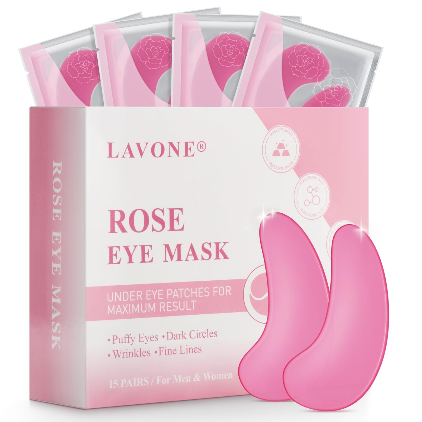 Parche ocular LAVONE con rosas, 15 pares para hidratación suave alrededor de los ojos.