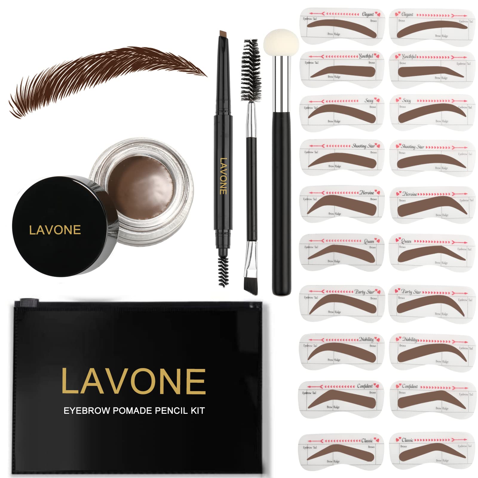 LAVONE kit de cejas con sello y plantillas para delineado rápido y natural.