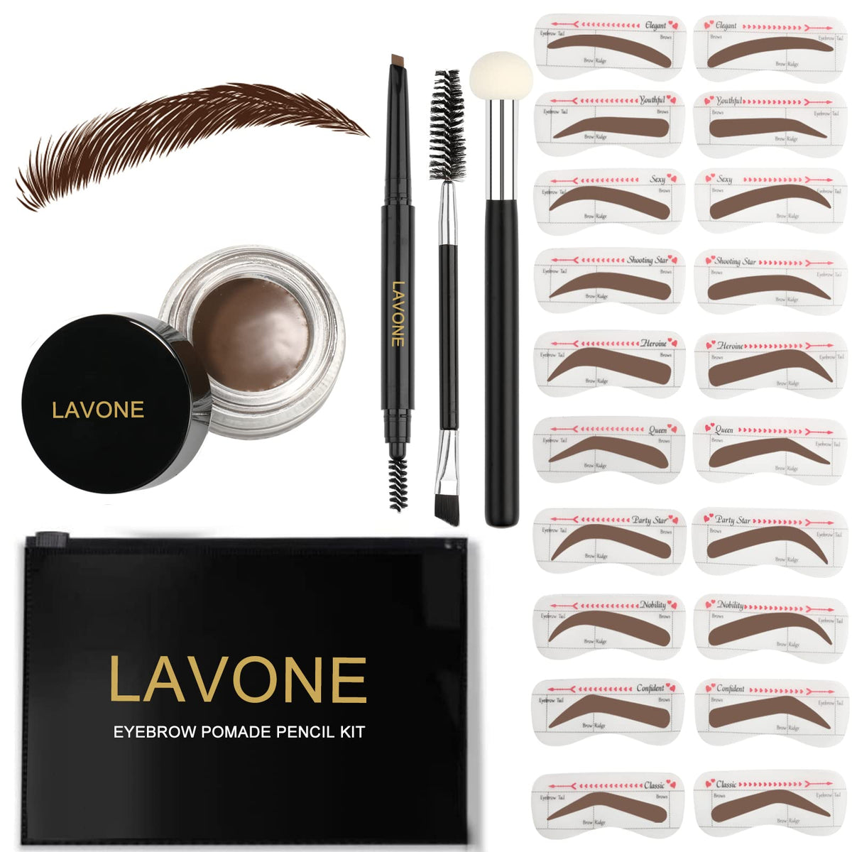 LAVONE kit de cejas con sello y plantillas para delineado rápido y natural.