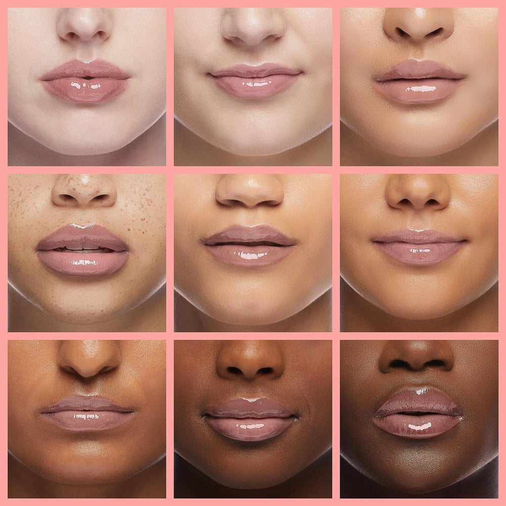 Closeup view of Cherry Vanilla gloss texture and shine on lips