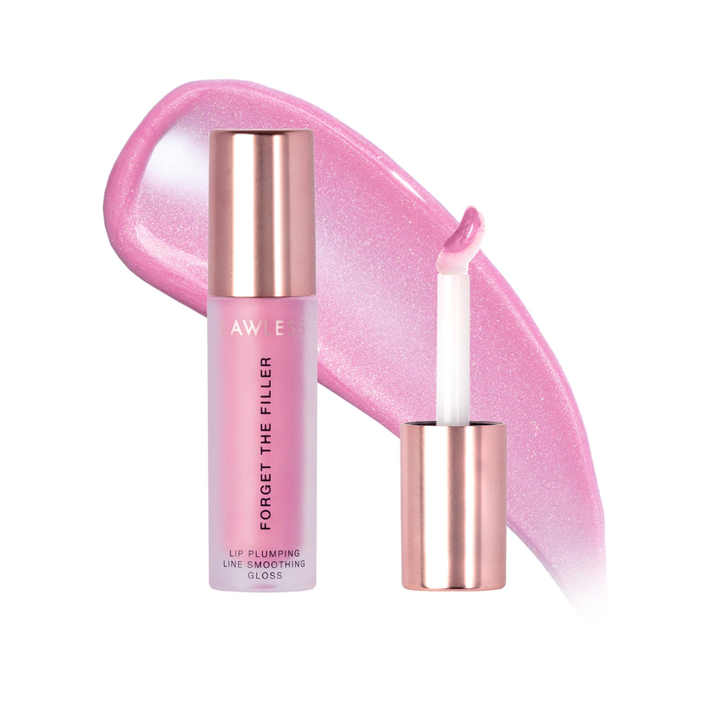 LAWLESS Forget the Filler Daisy Girl bottle close-up showing glassy shine and hydration.