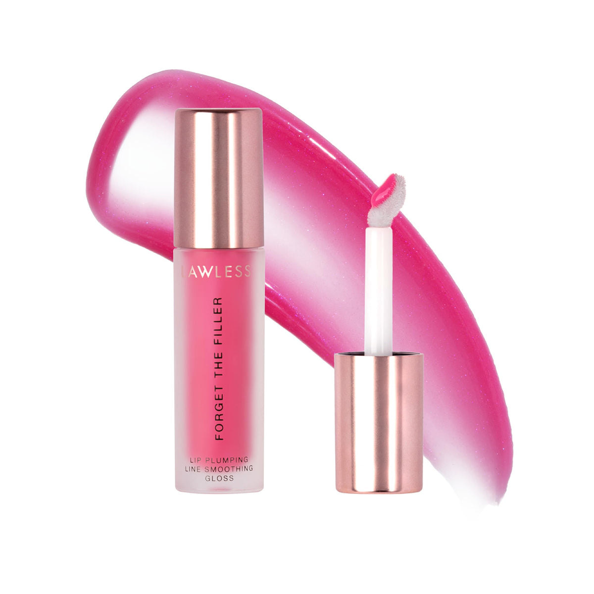 Lawless Forget The Filler lip plumper gloss in Juicy Watermelon bottle delivers instant shine.