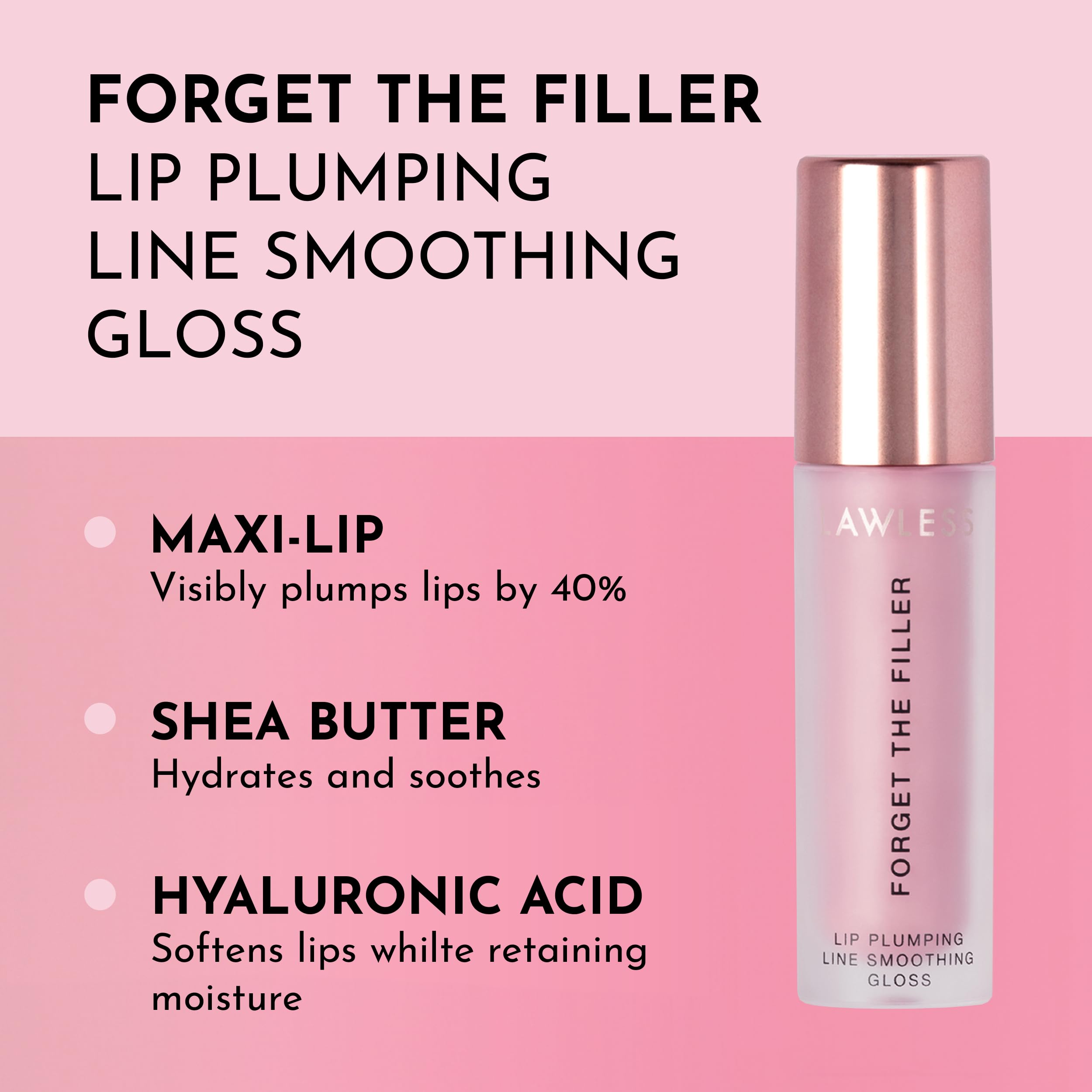 Lawless Forget The Filler Lip Plumper Line Gloss Lavender Sorbet swatch on lips with glassy shine.