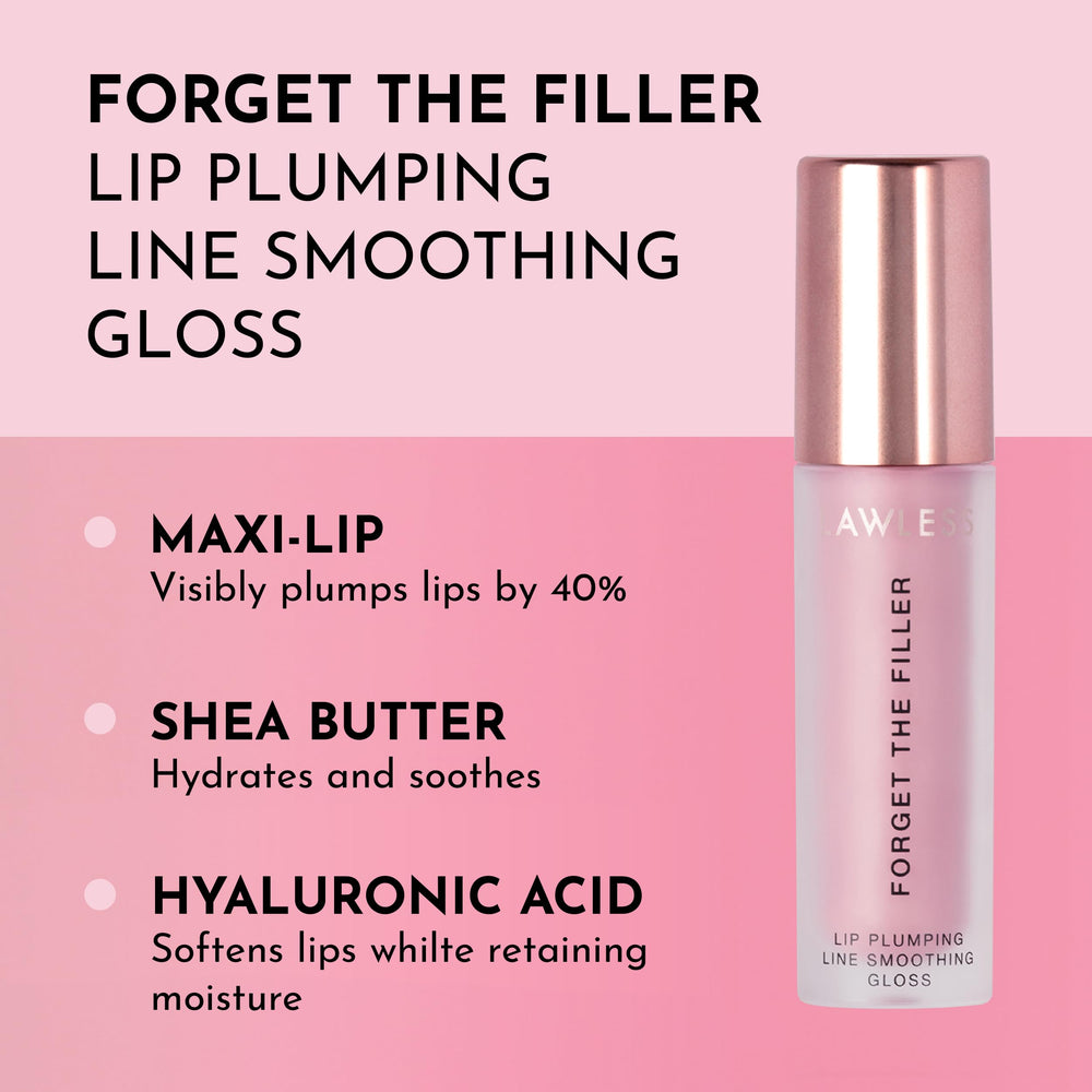 Lawless Forget The Filler Lip Plumper Line Gloss Lavender Sorbet swatch on lips with glassy shine.