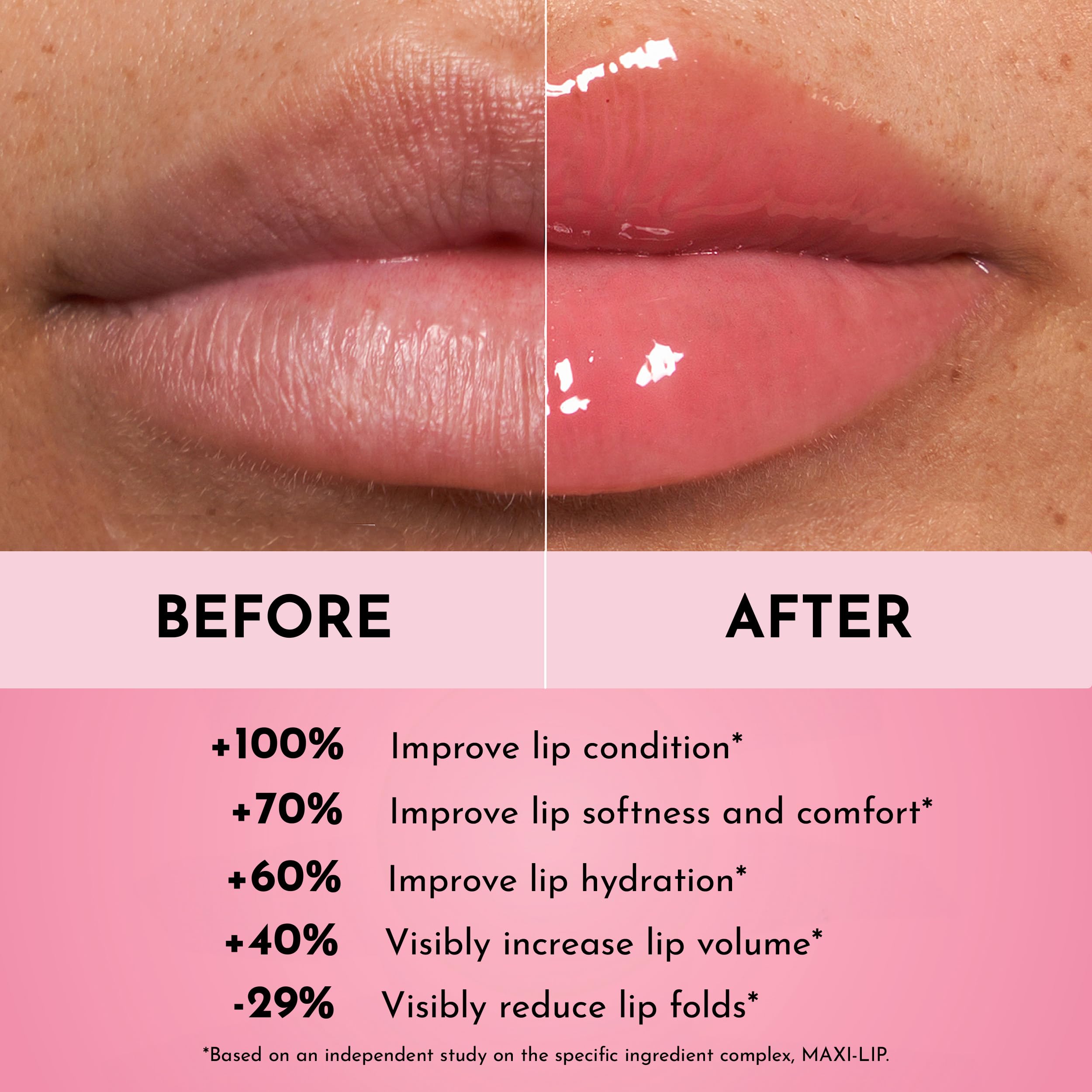 Lawless Forget The Filler lip plumper gloss on lips delivering ultra-shine and fuller-looking lips.