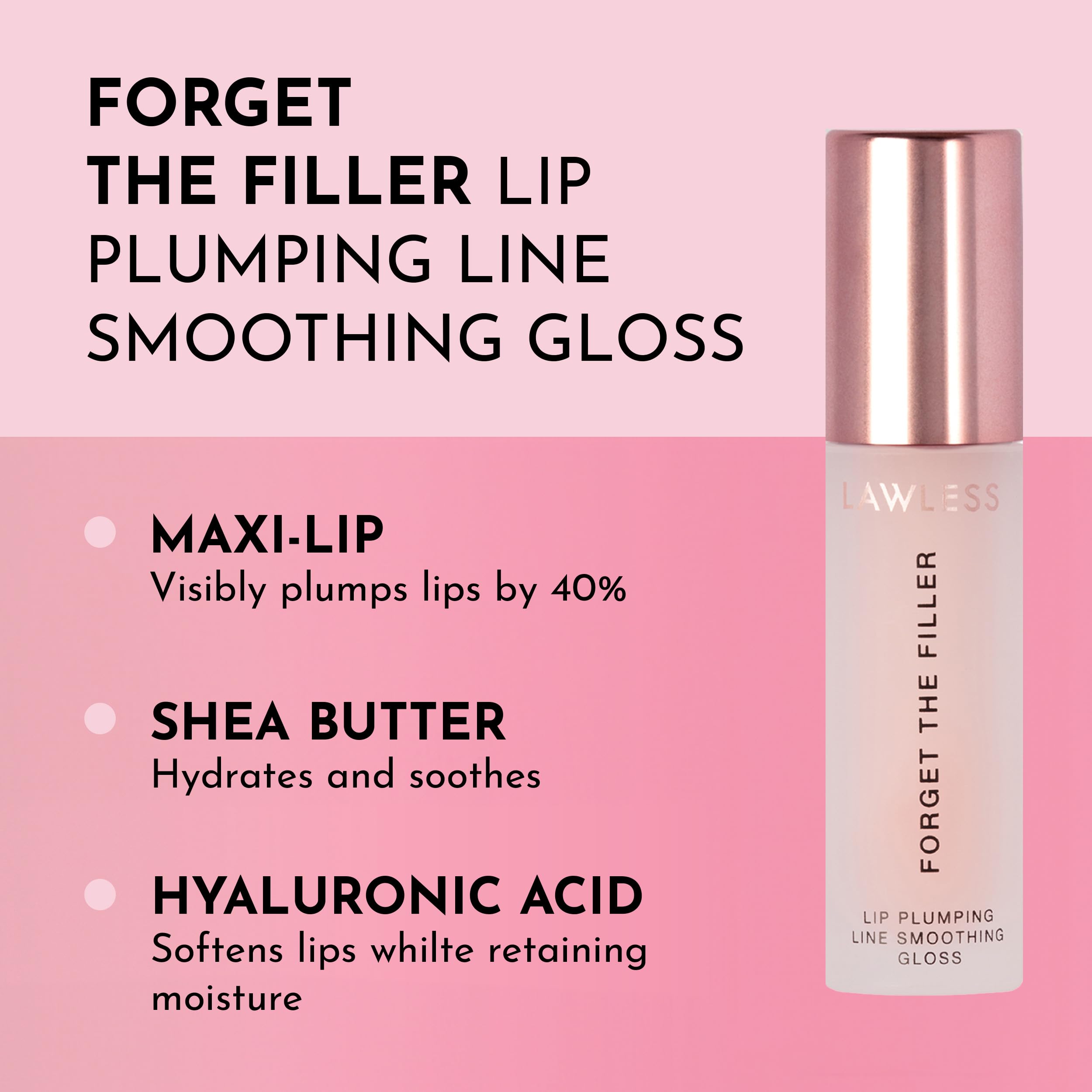 Lawless Forget The Filler Lip Plumper Line Gloss Rosy Outlook applicator ready for precise application