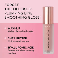Nudie pink LAWLESS lip gloss provides hydrating shine and smoothing.