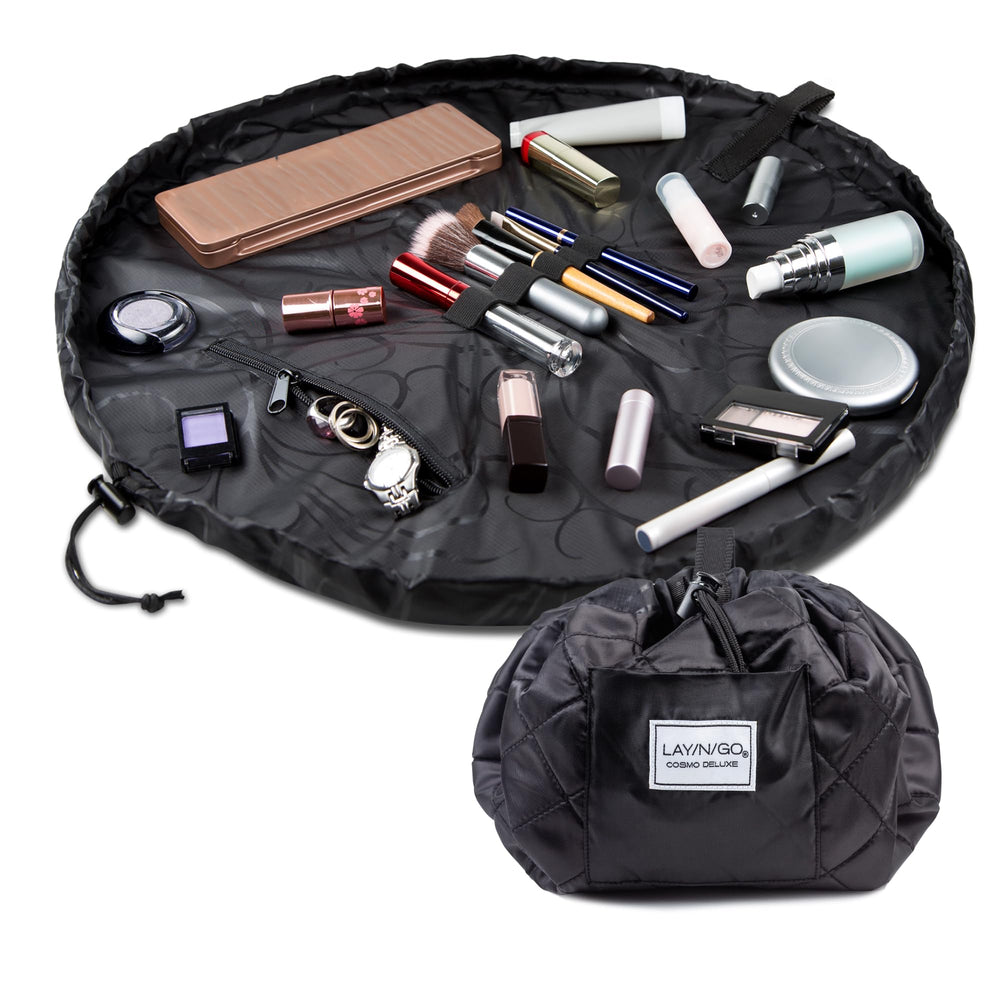 Lay-n-Go Cosmo bag laid flat for quick makeup access during travel