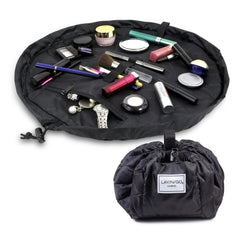 Lay-n-Go Cosmo layflat bag open for quick access to cosmetics while traveling