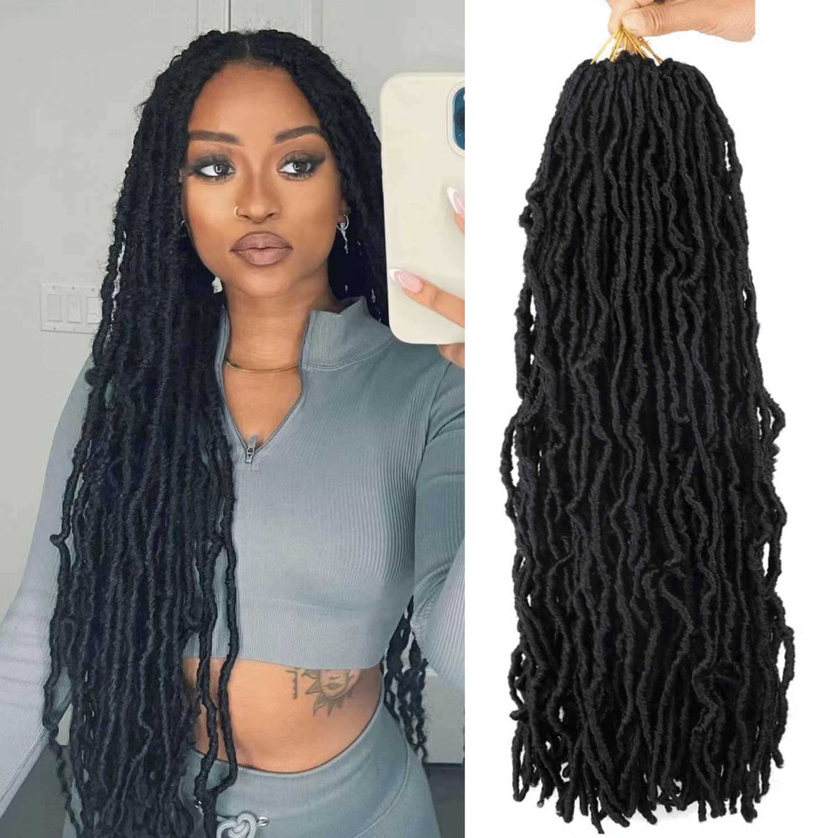 Layashow soft locs 24in pre-looped closeup, lightweight and easy to install.