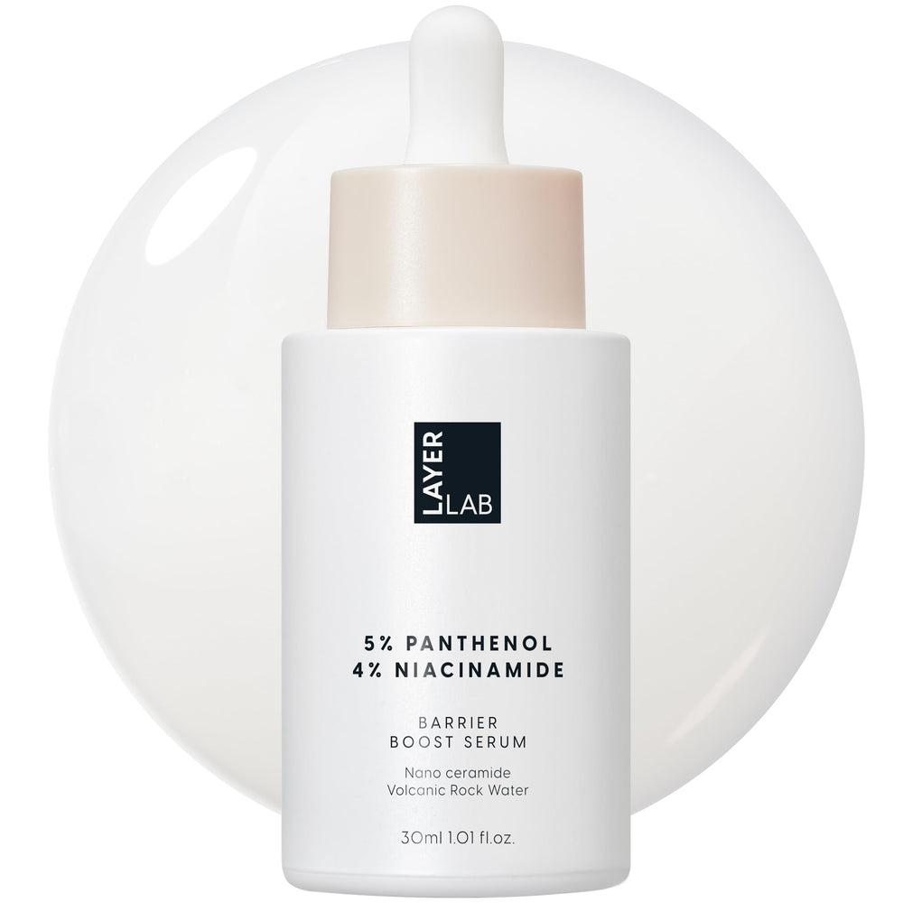 Layerlab Barrier Boost Serum bottle with easy pump for precise application.