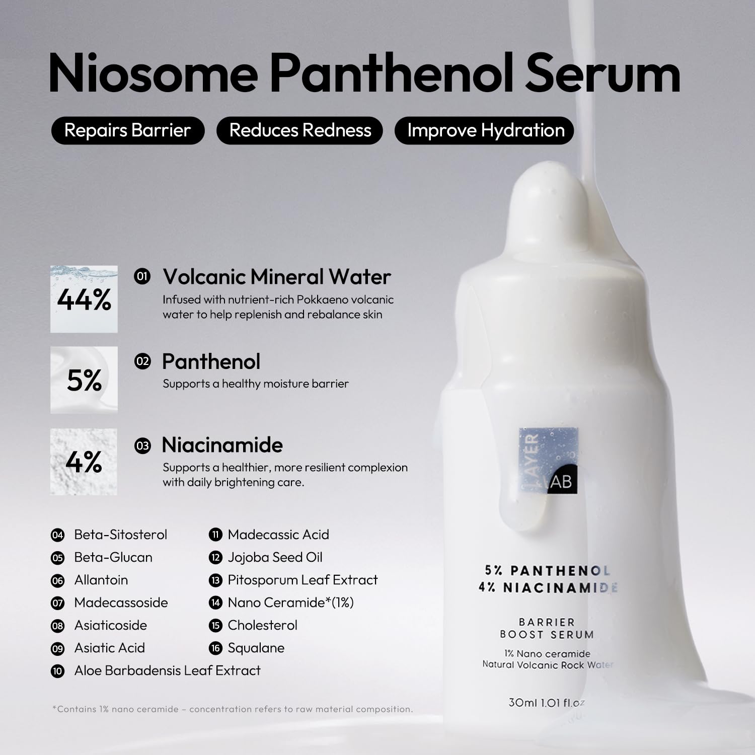 Layerlab volcanic water mineral-rich hydration for glowing skin.