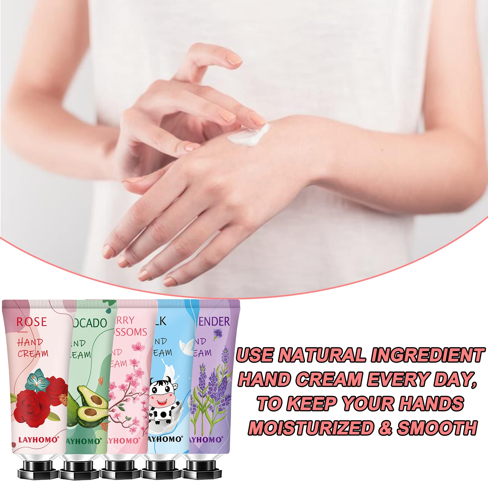 Layhomo mini hand cream packaging displayed on vanity or desk.
