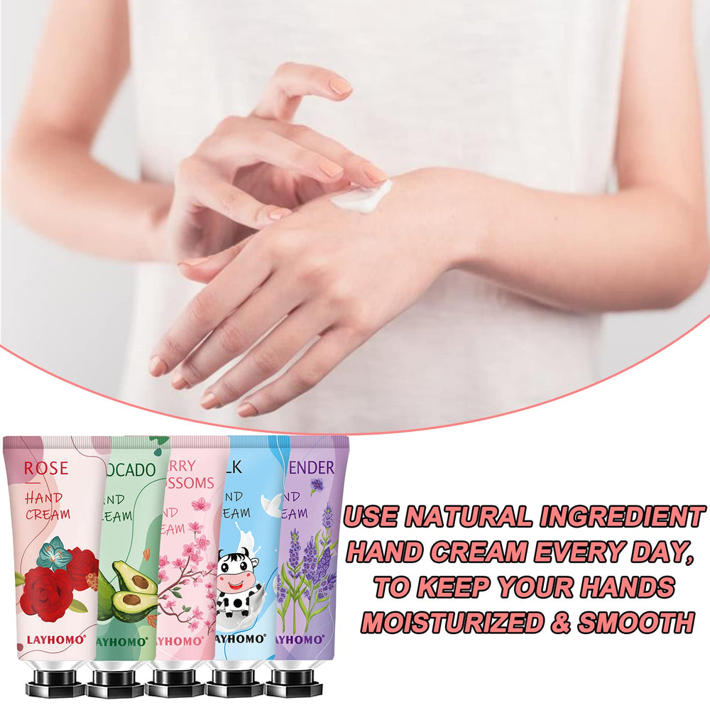 Layhomo mini hand cream packaging displayed on vanity or desk.