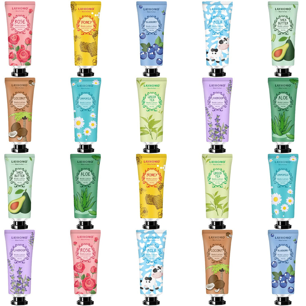 Layhomo set de loción mini 20 piezas, variedad de fragancias para viaje.